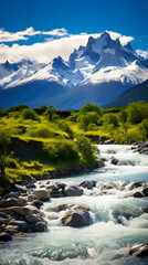 Fototapeta na wymiar Spectacular Patagonia: A Harmonious Symphony of Snow, Water, Grass and Sky in Argentina's Vast Wilderness