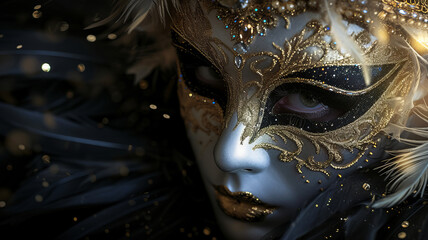 An opulent masquerade mask shrouded in mystery and adorned with diamonds, AI Generative.