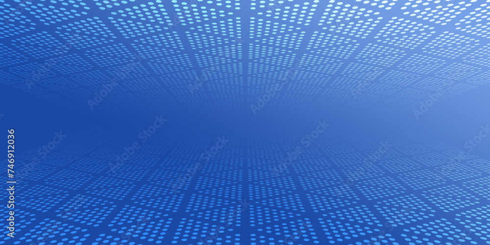 Poster blue technology digital display board, abstract particles extending forward background