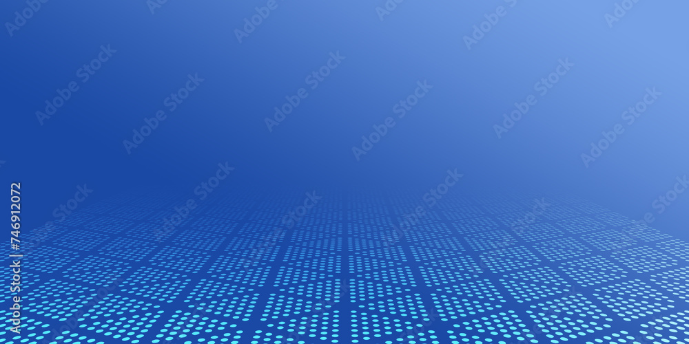 Poster blue technology digital display board, abstract particles extending forward background