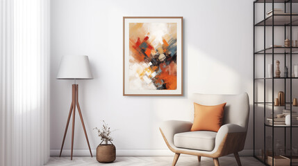 Fototapeta na wymiar Modern Cozy Corner with Neutral Armchair and Vibrant Abstract Painting