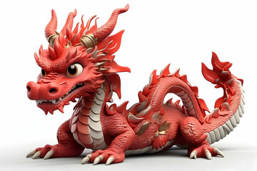 3d render red dragon on white background.