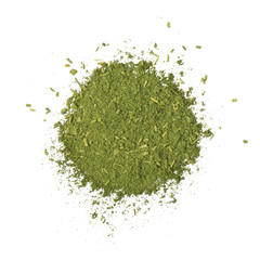Matcha green tea powder pile on the desk, Organic product from the nature for healthy with traditional style, PNG transparency