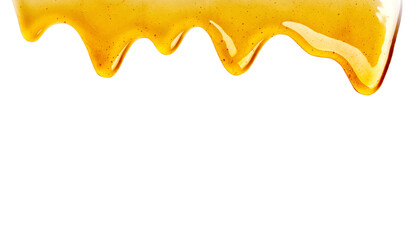 Honey dripping seamlessly repeatable from the top over white with copyspace and text, Organic...