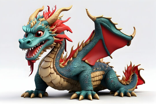 3d render of cute dragon on white background
