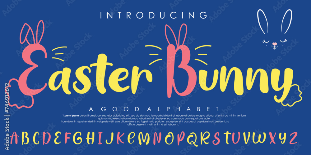 Fototapete vector illustration of an easter bunny alphabet font design with bunny ears and modern vector callig