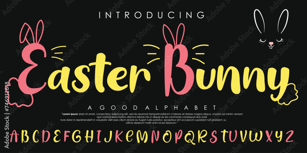 Fototapete modern easter bunny alphabet font design with bunny ears and elegant modern vector calligraphy desig
