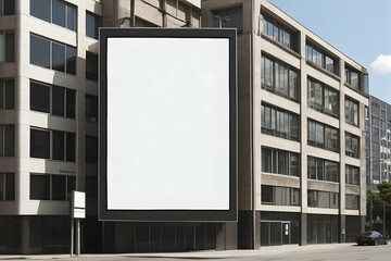 Vertical billboard blank on building. Billboard mockup template. Promotion template