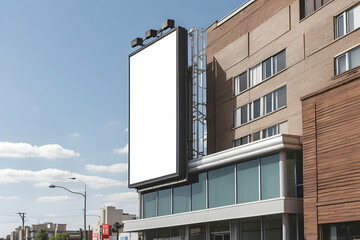 Vertical billboard blank on building. Billboard mockup template. Promotion template