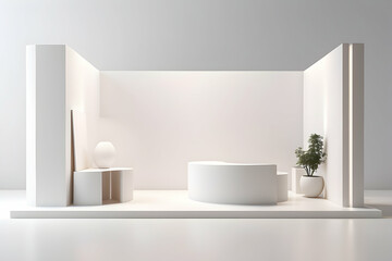 Fototapeta na wymiar 3d rendering of minimalist exhibition booth on white background
