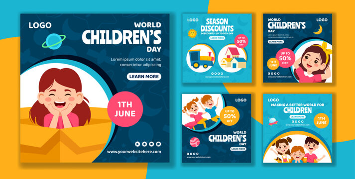 Children Day Social Media Post Flat Cartoon Hand Drawn Templates Background Illustration - Powered by Adobe