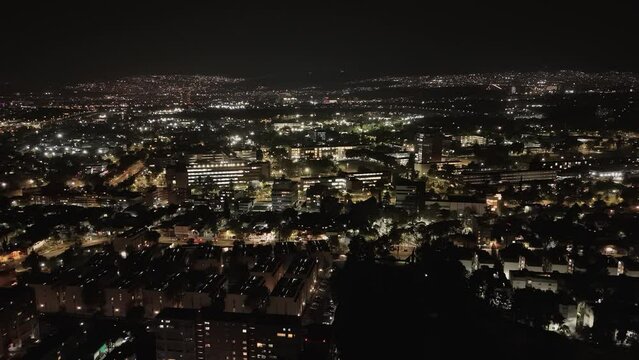 Night drone images of Coyoacan, CDMX, Mexico