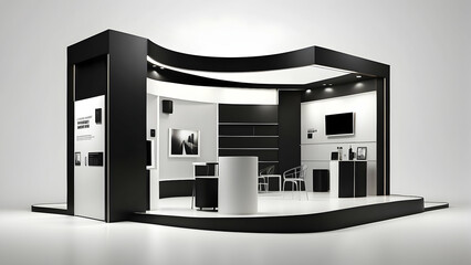3d rendering of minimalist black exhibition stand on white background