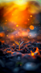 Seedling growing from soil against a sunlight backdrop. New beginnings, New Life, World Environment Day and Earth Day concept.