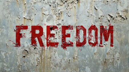 Textured Plaser Freedom concept creative horizontal art poster. Photorealistic textured word Freedom on artistic background. Ai Generated Liberty and Independence Horizontal Illustration..