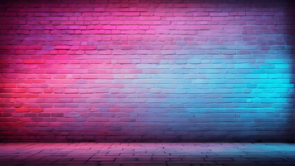 brick wall background with blue and pink lighting