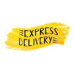 Handwritten vector typography for express delivery service. Handmade text lettering on a yellow background. Banner, poster template.