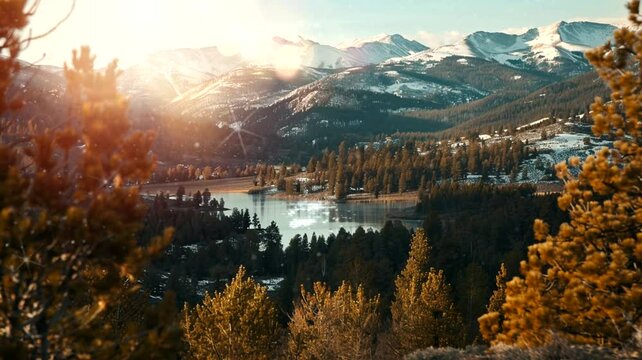Scenes of snowy mountains, lakes, animated virtual repeating seamless 4k