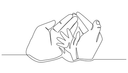 Continuous line art mother palm and newborn baby hand, concept mother, love ,parenting one line vector illustration