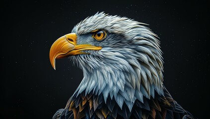 Bald eagle. Bird portrait. three-piece feather freedom headshot.