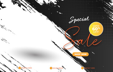 special sale discount template banner with copy space for product sale with abstract gradient black and white background design