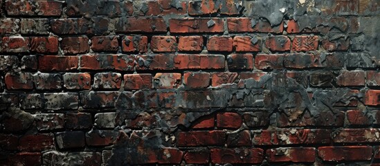 A close-up view of a red brick wall with a clock hanging on it. The weathered bricks and the...
