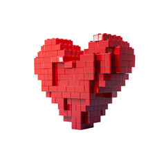 Red Heart Pixel on White Background