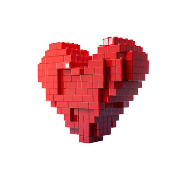 Red Heart Pixel on White Background