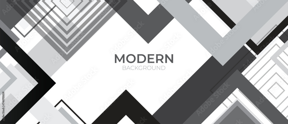 Poster banner template design abstract black and white geometric squares overlapping on white background. w