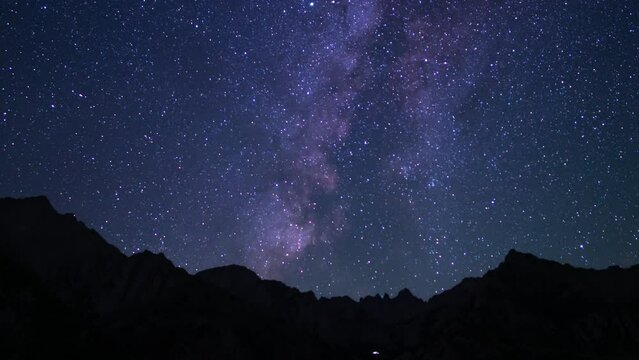 Delta Aquarids Meteor Shower and Milky Way Galaxy 24mm Southwest Sky Pan R Mt Whitney Peaks Purple Sierra Nevada California USA