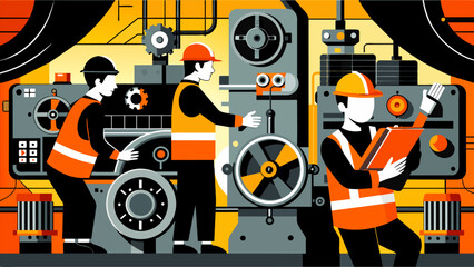 Vector illustration of workers working in a factory.