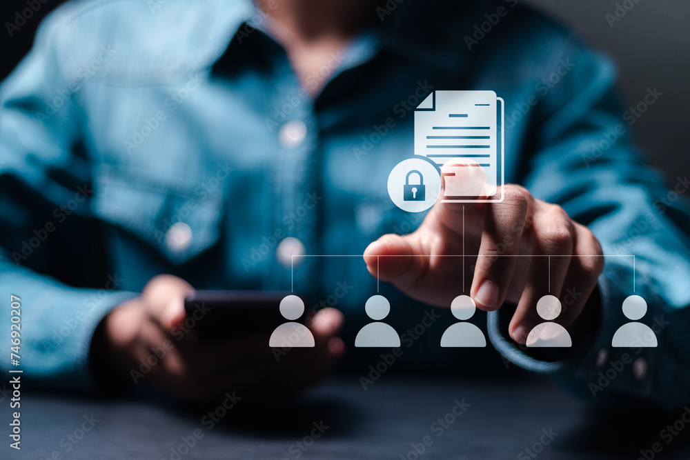 Poster corporate data management system concept. personal data and corporate personal data protection. docu