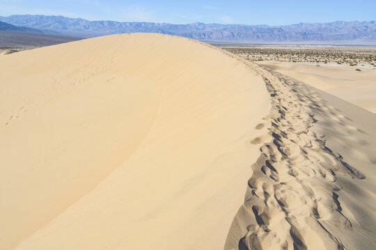 Footprints in the sand at the Mesquite Flat Sand Dunes, Death Valley National Park, California