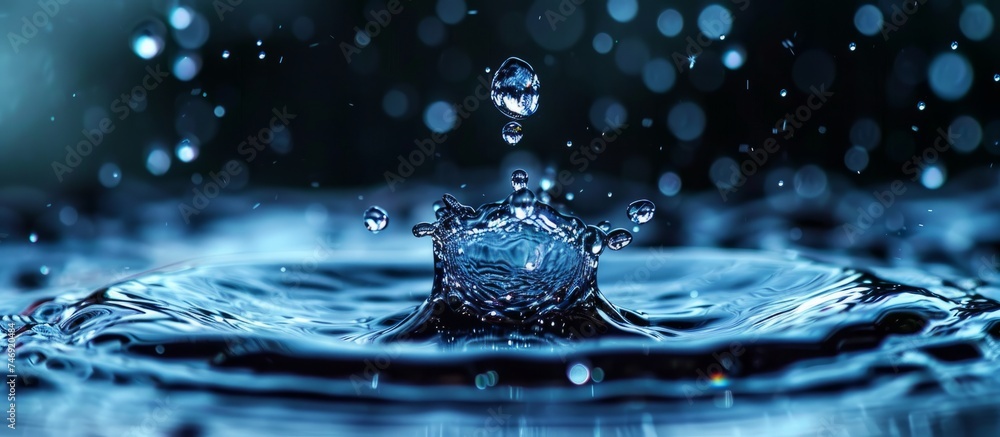 Poster soothing water drop splashing into a refreshing pool - serenity and relaxation concept