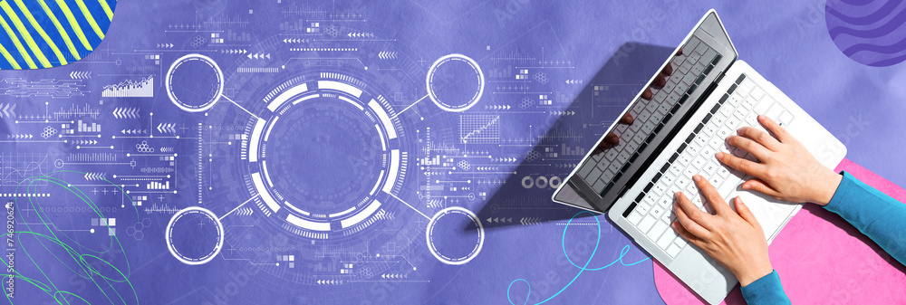Aufkleber tech circle with person using a laptop