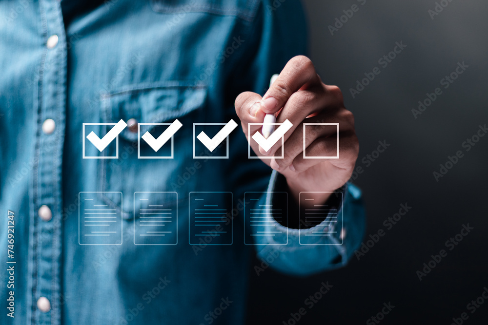 Poster survey form concept. questionnaire with checkboxes, filling survey form online, answer questions of 