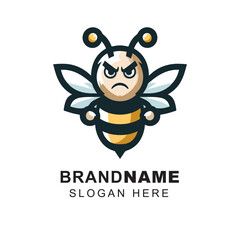 Angry bee mascot logo vector illustration