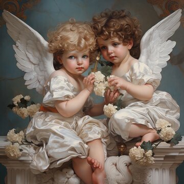 illustration of beautiful painted cherubs, Generative ai
