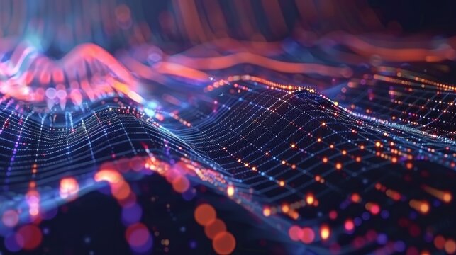 fractal network wave points. Futuristic science info graphic. Sound visualization