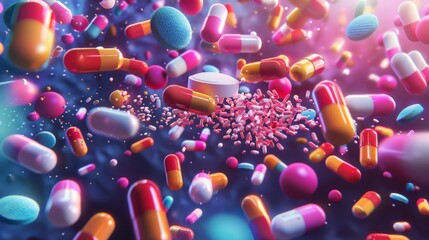 Pills medicine, capsule pills medicine and antibiotics - obrazy, fototapety, plakaty