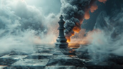 Fierce chess competition Dust and explosion smoke spread everywhere. Ideas for fierce market competition - obrazy, fototapety, plakaty