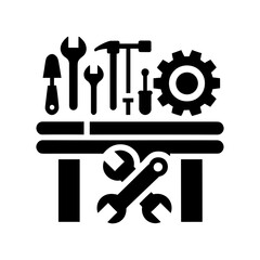 "In This Icon, A Vector Toolkit Is Artfully Depicted, Symbolizing Workshop Repair And Maintenance Equipment."