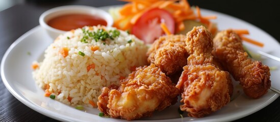 Savory Delight: A Plate of Delicious Food Featuring Flavorful Rice and Tender Chicken