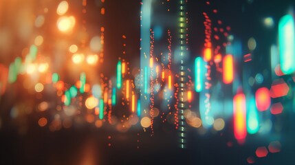 Obraz premium Blurred bokeh effect with stock market charts and banking visuals for design concepts.