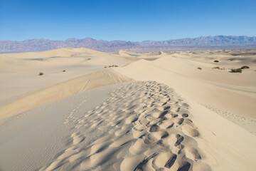 Footprints in the sand at the Mesquite Flat Sand Dunes, Death Valley National Park, California