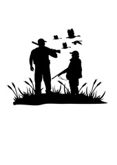 Hunting Dad and Son | Outdoor Father and Son | Hunter Dad and Son | Deer Hunter | Antler | Swamp | Like Father Like Son | Duck Hunting | Original Illustration | Vector and Clipart | Cutfile Stencil