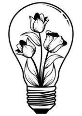 Flower in Lightbulb | Floral Light | Bulb | Rose | Preserved Flower | Floral Bulb | Rosebud | Roses | Tulip Vase | Plant Lamp | Original Illustration | Vector and Clipart | Cutfile and Stencil