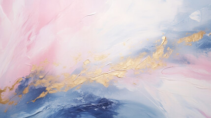 abstract acrylic painting background soft brush strokes in pink, dark blue, aqua and white marble texture style with gold glitter sparkles