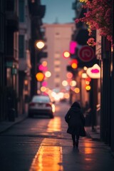 Low angle of the street on a vibrant bokeh background