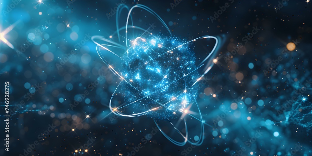 Poster abstract atom molecule structure generated by ai for science concept. concept science concept, abstr
